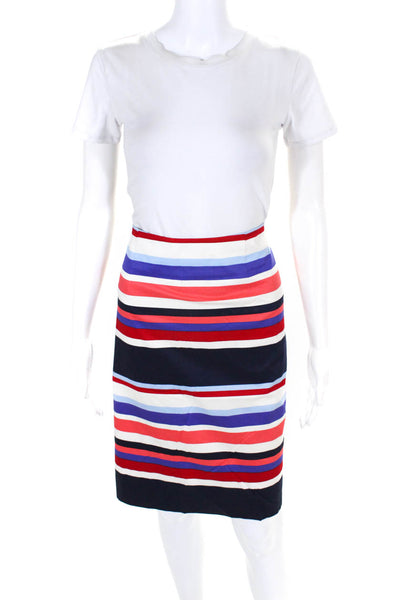 Boden Womens Blue Red Cotton Multi Striped Lined Pencil Skirt Size 8R