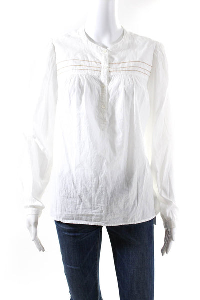 Xirena Womens Crew Neck Half Button Solid Cotton Blouse Top White Size Small