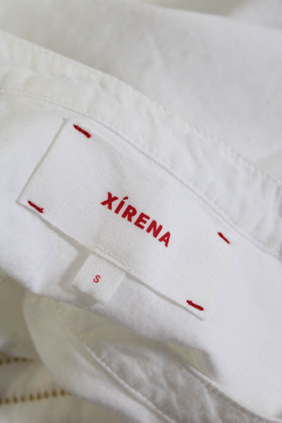 Xirena Womens Crew Neck Half Button Solid Cotton Blouse Top White Size Small