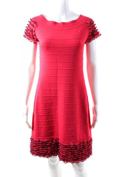 D. Exterior Womens Scoop Neck Ruffle Trim Solid Midi Dress Pink Size S