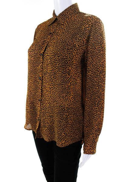Current/Elliott Womens Brown Animal Print Collar Long Sleeve Blouse Top Size 0