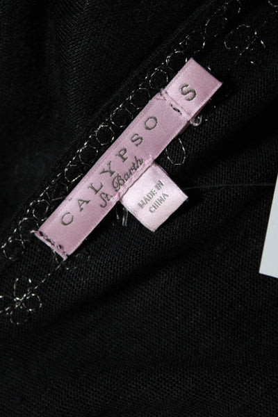 Calypso Saint Barth Women's Linen Short Sleeve Lace Up Tunic Top Black Size S