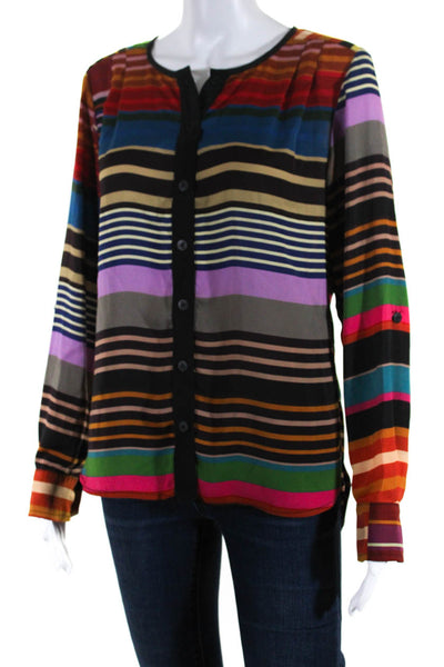 Trina Turk Women's Striped Long Sleeve Button Down Blouse Multicolor Size S
