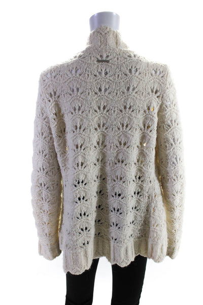 DKNY Jeans Womens Open Knit Open Front Cardigan Sweater Ivory Size S