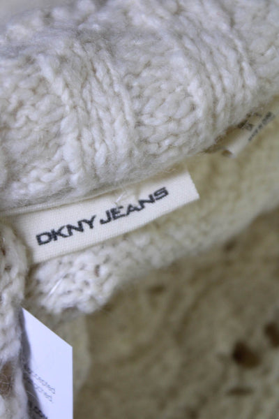 DKNY Jeans Womens Open Knit Open Front Cardigan Sweater Ivory Size S