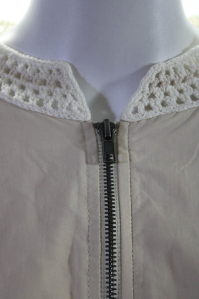 Free People Womens Woven Crochet Trim Zip Up Lightweight Jacket Beige Size S
