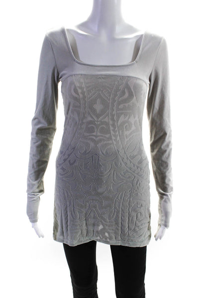 Free People Womens Burnout Velvet Long Sleeve Blouse Top Gray Size S