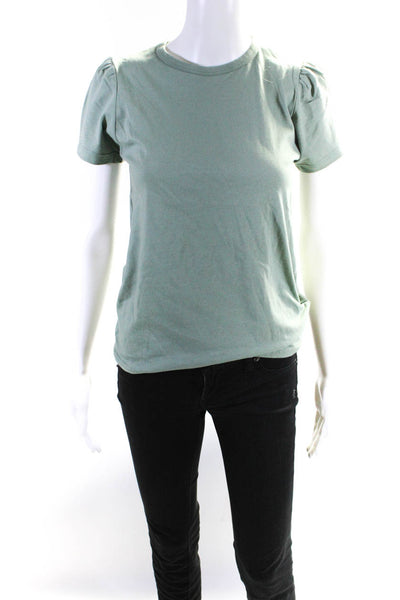 G. Womens Short Puffy Sleeves Tee Shirt Green Cotton Size Extra Small