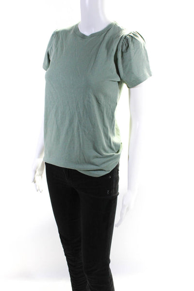 G. Womens Short Puffy Sleeves Tee Shirt Green Cotton Size Extra Small
