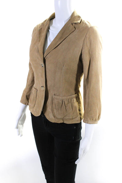 Theory Womens Suede Notched Collar Button Up Blazer Jacket Beige Size 8