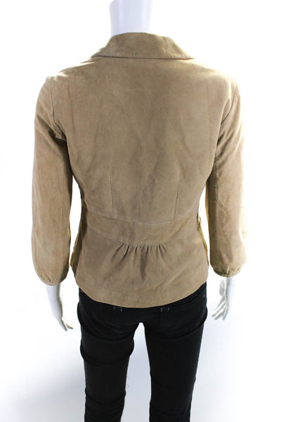 Theory Womens Suede Notched Collar Button Up Blazer Jacket Beige Size 8