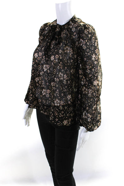 Ulla Johnson Womens Chiffon Floral V-Neck Long Sleeve Blouse Top Black Size 0