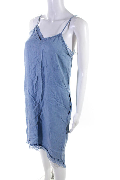 Rachel Rachel Roy Womens Blue Chambray Lace Trim Sleeveless Hi-Low Dress Size S