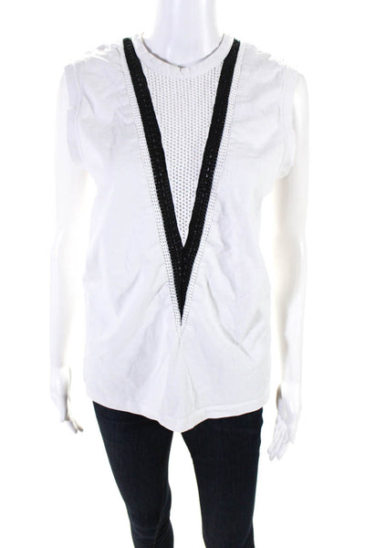 Helmut Lang Womens White Cotton Black Trim Crew Neck Sleeveless Top Size XS