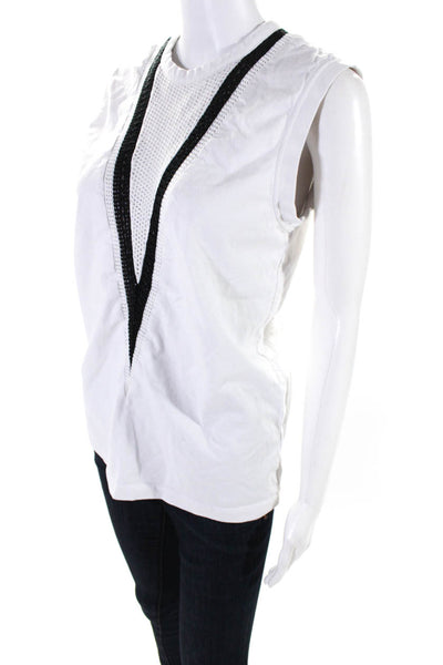 Helmut Lang Womens White Cotton Black Trim Crew Neck Sleeveless Top Size XS