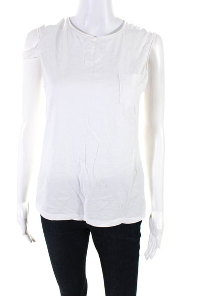 Helmut Lang Womens White Cotton Front Pocket Cold Shoulder Crew Neck Top Size XS