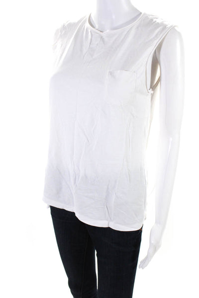 Helmut Lang Womens White Cotton Front Pocket Cold Shoulder Crew Neck Top Size XS