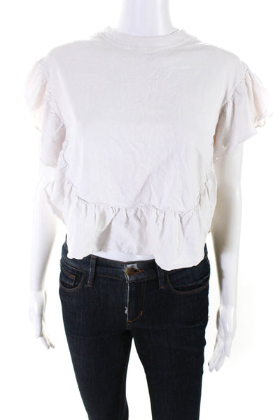 See by Chloe Womens White Cotton Ruffle Crew Neck Sleeveless Crop Top Size XS