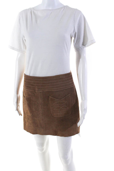 Free People Womens Suede A Line Mini Skirt Brown Size 6