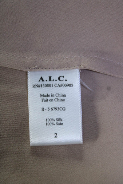 ALC Womens Silk Crepe Sleeveless Button Up Knee Length Shirt Dress Beige Size 2