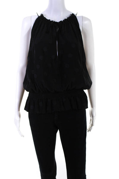 Calvin Rucker Womens Ruffled Spotted Textured Adjustable Tank Top Black Size S
