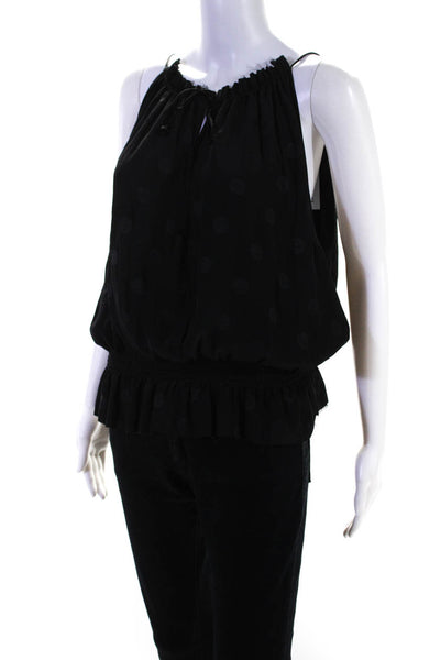 Calvin Rucker Womens Ruffled Spotted Textured Adjustable Tank Top Black Size S