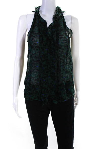 Vanessa Bruno Womens Silk Abstract Ruffled Buttoned Tank Top Green Size EUR36