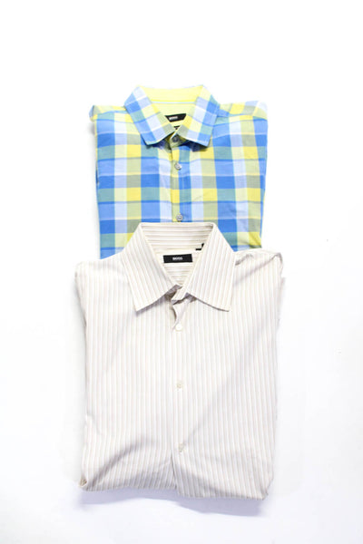 BOSS Men's Plaid Button Down Long Sleeve Shirt Yellow Size M Lot 2