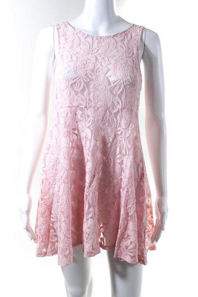 Free People Womens Floral Lace Pattern Round Neck Mini Tank Dress Pink Size XS