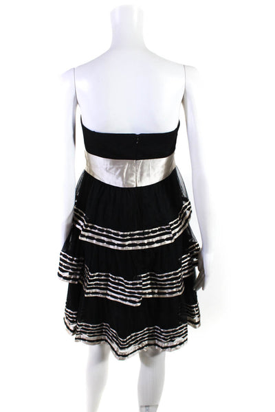 BCBGMAXAZRIA Women's Strapless Lined Tiered Ruffle Mini Dress Black Size 12