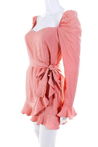 Superdown Womens Woven Puff Sleeve Ruffled A-Line Mini Dress Pink Size S