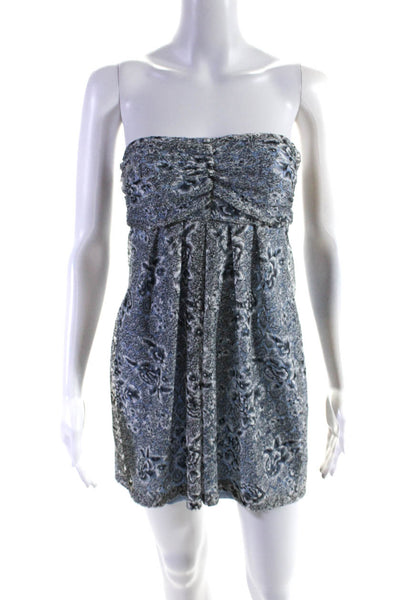 Only Hearts Womens Strapless Lace Overlay Mini Dress Blue White Size XS