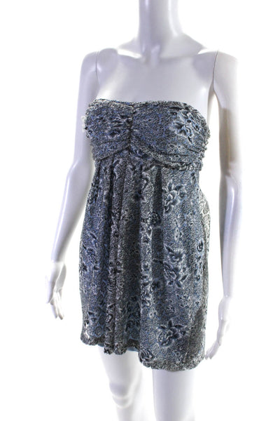 Only Hearts Womens Strapless Lace Overlay Mini Dress Blue White Size XS