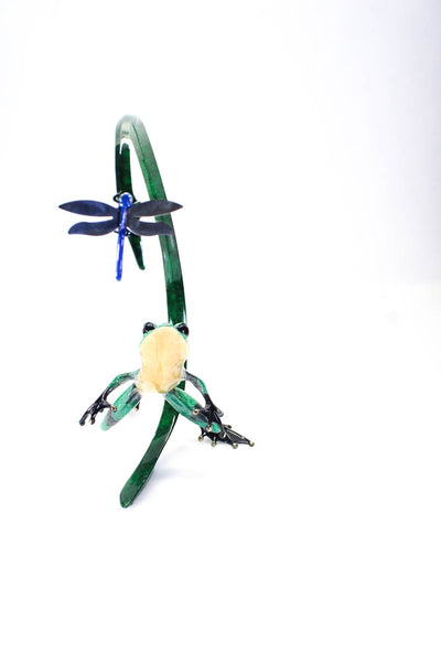 Tim Cotterill Frogman Bronze Enamel Collectibles Sculpture Dragonfly Frog Green