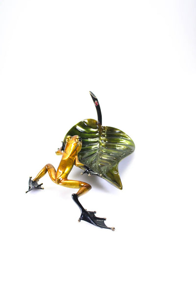 Tim Cotterill Frogman Bronze Enamel Sculpture Collectible Lillypad Frog Green
