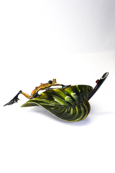 Tim Cotterill Frogman Bronze Enamel Sculpture Collectible Lillypad Frog Green