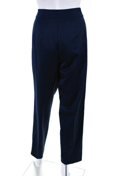 St. John Womens Zipper Fly High Rise Pleated Trouser Pants Navy Blue Size 10