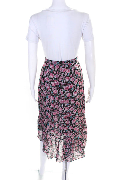 The Kooples Womens Sparkle Detail Floral Ruffle High Low Skirt Black Pink Size 2