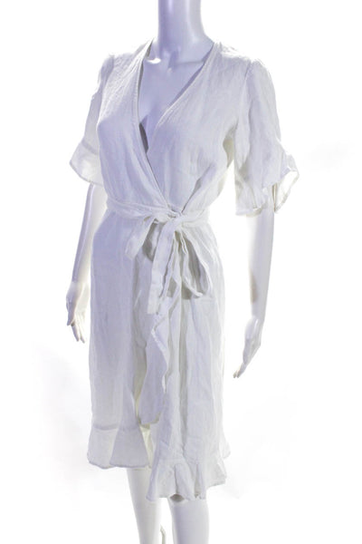 Honorine Womens Short Sleeve V-Neck Ruffled Hem Midi Wrap Dress White Size XS