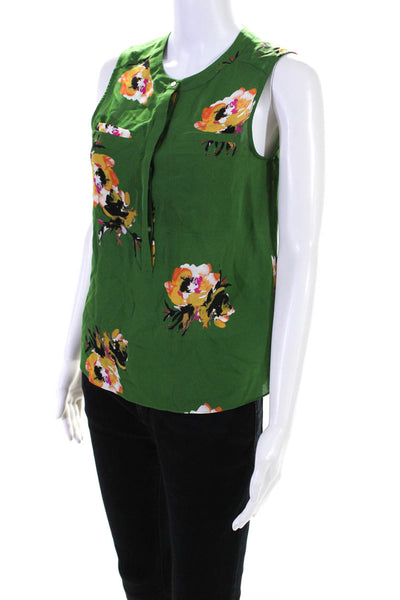 ALC Womens Green Silk Floral Print Sleeveless Crew Neck Blouse Top Size 0