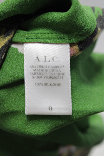 ALC Womens Green Silk Floral Print Sleeveless Crew Neck Blouse Top Size 0