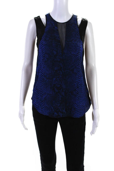 Rebecca Taylor Womens Blue Reptile Skin Print Silk Sleeveless Blouse Top Size 0