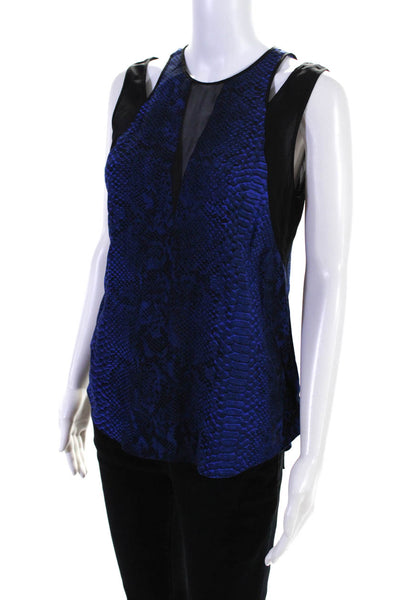 Rebecca Taylor Womens Blue Reptile Skin Print Silk Sleeveless Blouse Top Size 0