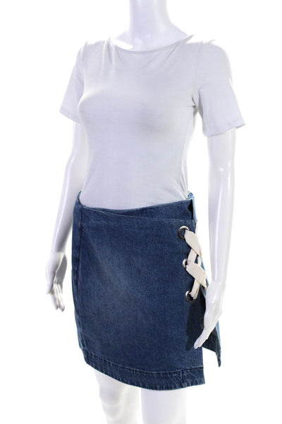 3x1 NYC Womens Cotton Lace Up Split Hem Denim A-Line Skirt Blue Size M