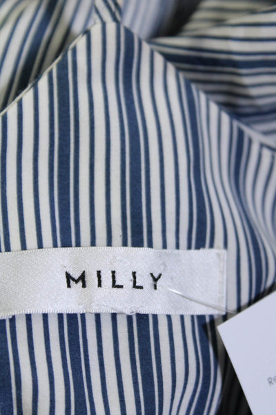 Milly Womens Spaghetti Strap Striped Crop Top Blouse Blue White Size Medium