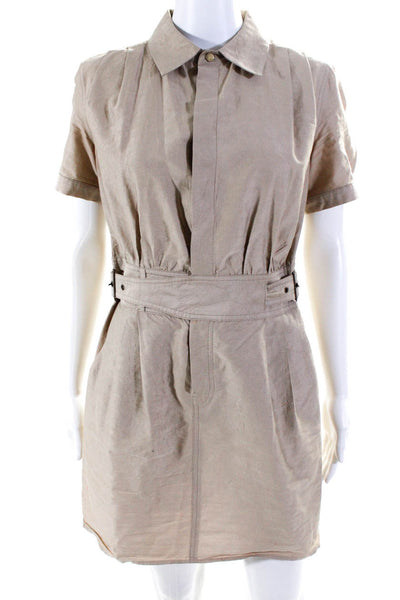 Calypso Saint Barth Womens Collared Belted Short Shirt Dress Tan Brown Size S