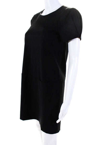 Theory Womens Round Neck Short Sleeved Pockets Sheath Mini Dress Black Size 4
