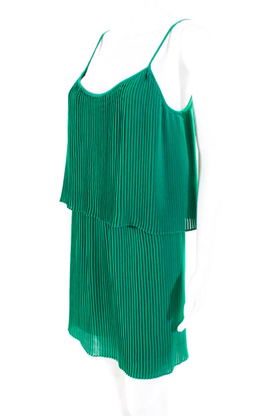 Parker Womens Pleated Overlay Spaghetti Strap Above Knee Tank Dress Green Size M