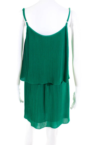 Parker Womens Pleated Overlay Spaghetti Strap Above Knee Tank Dress Green Size M