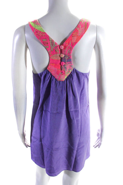 Rory Beca Womens Silk V Neck Above Knee Mini Slip Tank Dress Purple Size S